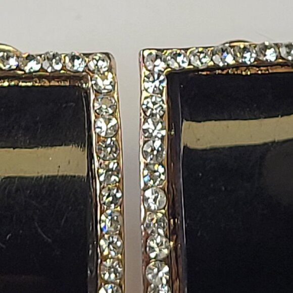 Black and Silver Crystal Rectangular Earrings - Picture 7 of 11
